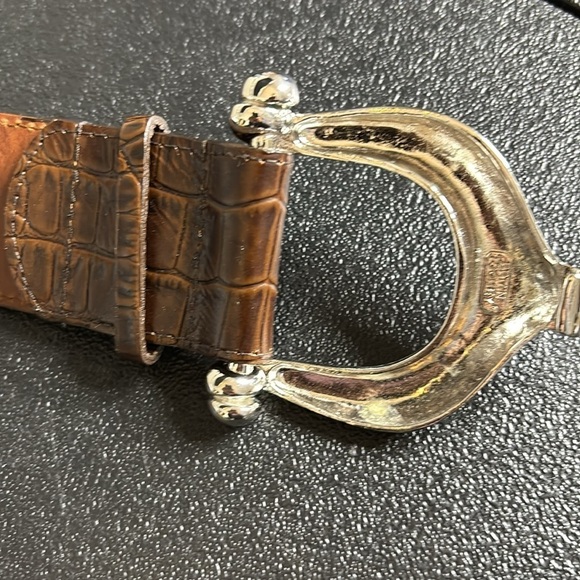 Brian Toohey Brown Leather Silver Hardware Croc Embossed Belt Medium​​ main image 10